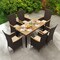 Outdoor PE Rattan Dining Chairs with Cushions High-Back Wicker Chairs with Acacia Wood Armrests